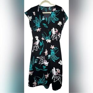 Halogen women's black tropical floral print cap sleeve dress pockets
